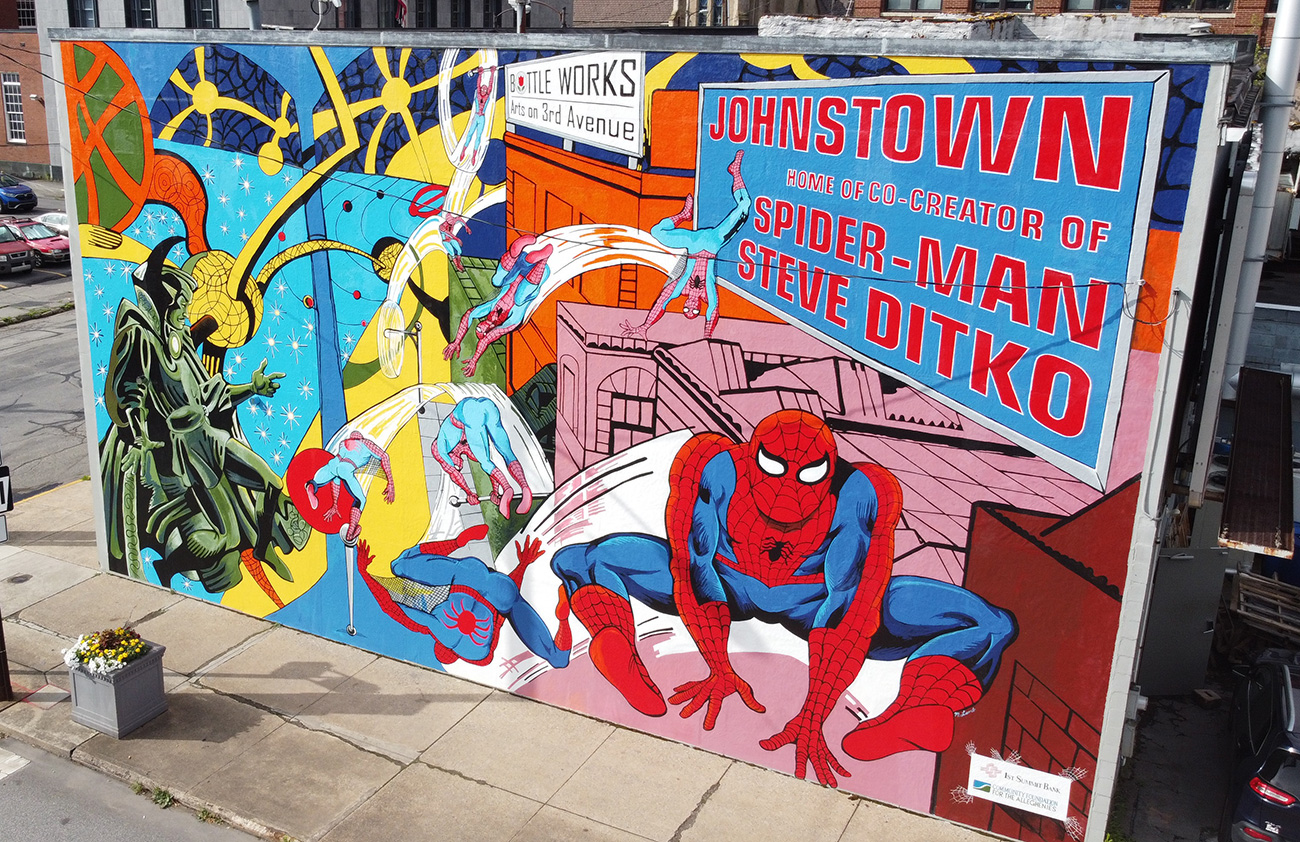 Visit Johnstown PA Partner Spider-Man & Doctor Strange - Steve Ditko Mural